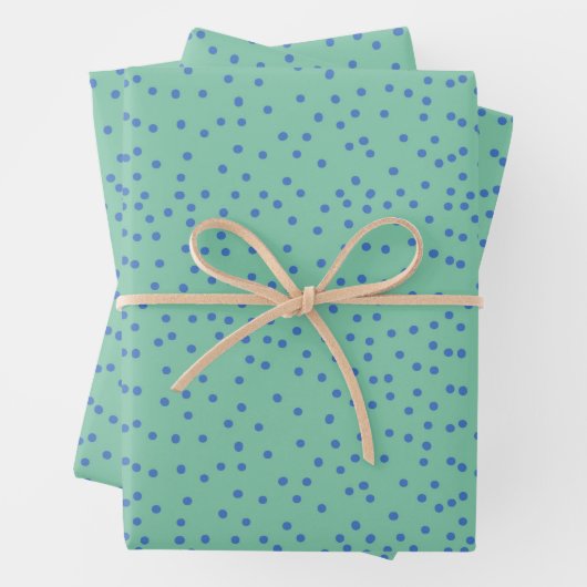 Mint Green en Blue Polka Dot Pattern Inpakpapier Vel (In situ)