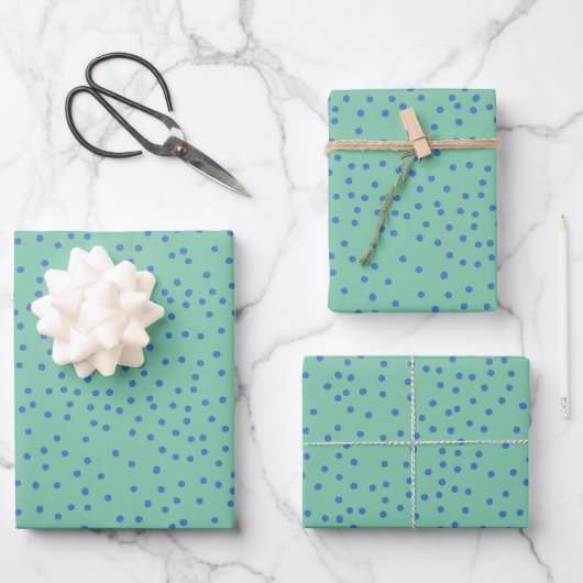Mint Green en Blue Polka Dot Pattern Inpakpapier Vel (Voorkant)