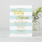 Mint Green en Faux Gold Stripes Baby shower Kaart (Staand voorkant)