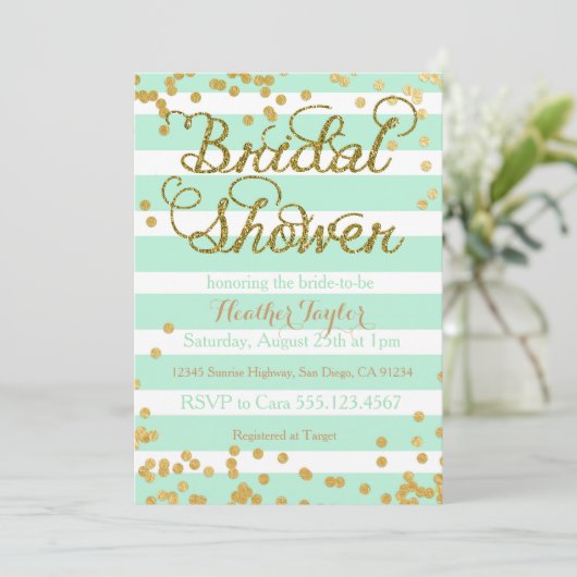 Mint Green en Gold Bridal Shower-uitnodiging Kaart (Staand voorkant)
