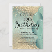 Mint Green en Gold Glitter Birthday Invitation Kaart (Voorkant)