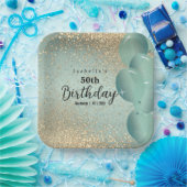 Mint Green en Gold Glitter Birthday Papieren Bordje (Feest)