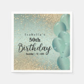 Mint Green en Gold Glitter Birthday Servet (Voorkant)