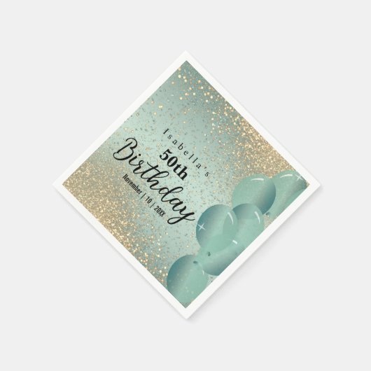 Mint Green en Gold Glitter Birthday Servet (Hoek)