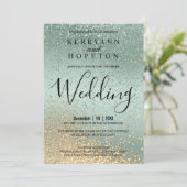 Mint Green en Gold Glitter Invitation Kaart (Staand voorkant)