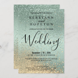 Mint Green en Gold Glitter Invitation Kaart