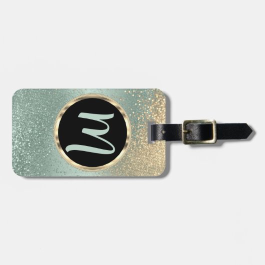 Mint Green en Gold Glitter - Monogram Bagagelabel (Voorkant horizontaal)