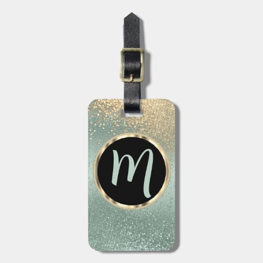 Mint Green en Gold Glitter - Monogram Bagagelabel (Voorkant verticaal)