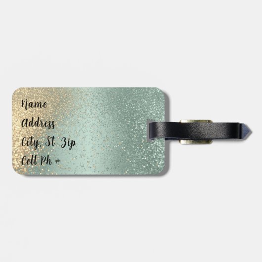Mint Green en Gold Glitter - Monogram Bagagelabel (Achterkant horizontaal)