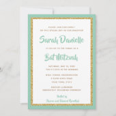 Mint Green en Gold Glitter Rectangle Bat Mitzvah Kaart (Voorkant)