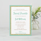 Mint Green en Gold Glitter Rectangle Bat Mitzvah Kaart (Staand voorkant)