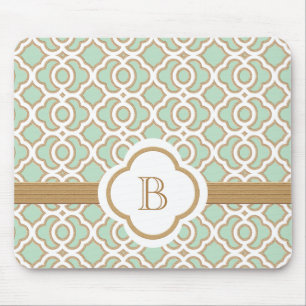 Mint Green en Gold Moroccan Monogrammed Muismat