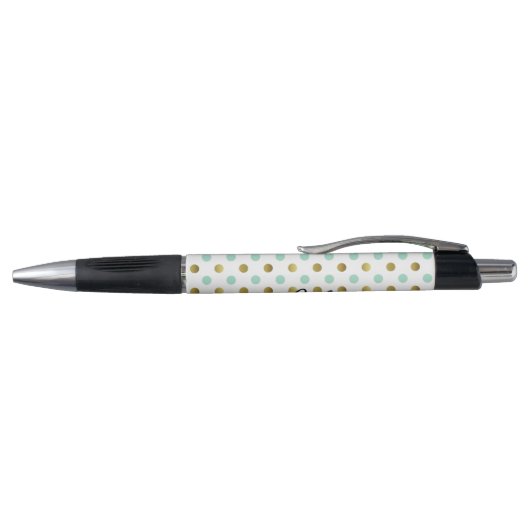 Mint Green en Gold Polka Dot Pen (Bovenkant)