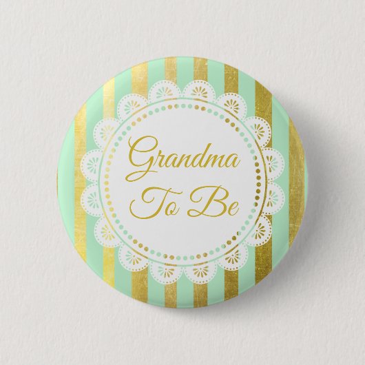 Mint Green en Gold Striped Grandma om Button te wo (Voorkant)