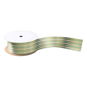 Mint Green en Gold Striped Ribbon Satijnen Lint