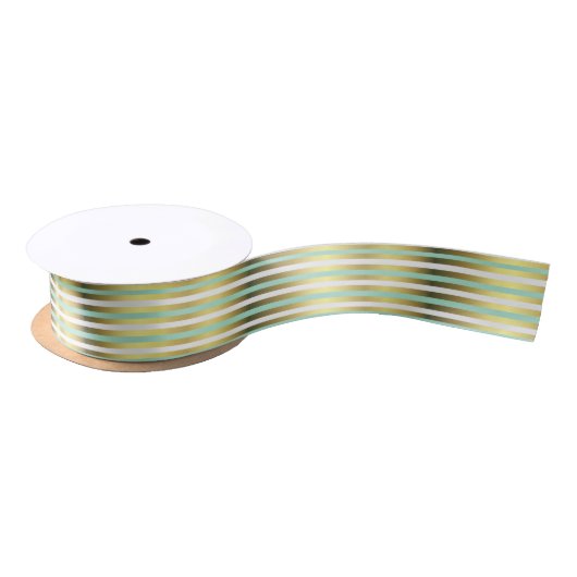 Mint Green en Gold Striped Ribbon Satijnen Lint (Spoel)
