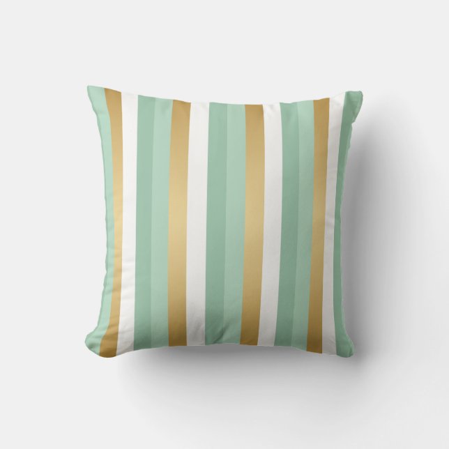 Mint Green en Gold Stripes Kussen (Voorkant)