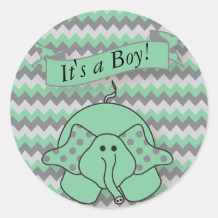 Mint Green en Gray Chevron Baby Elephant Ronde Sticker