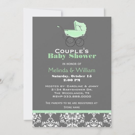 Mint Green en Grey Baby shower Invitation Kaart (Voorkant)