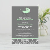 Mint Green en Grey Baby shower Invitation Kaart (Staand voorkant)