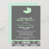 Mint Green en Grey Baby shower Invitation Kaart (Voorkant / Achterkant)