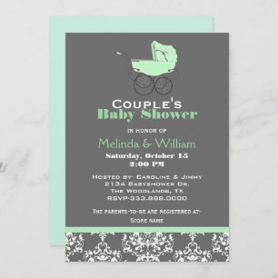 Mint Green en Grey Baby shower Invitation Kaart