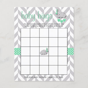 Mint Green en Grey Elephant Baby shower Bingo