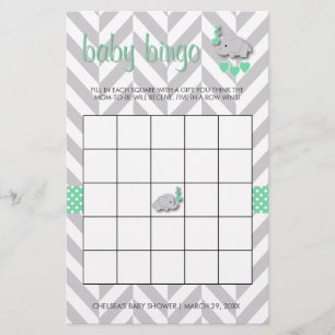 Mint Green en Grey Elephant Baby shower Bingo Briefpapier
