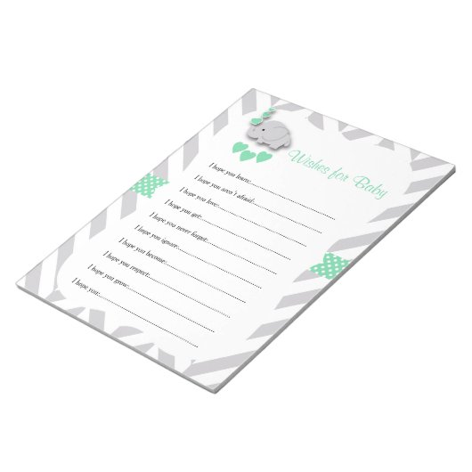Mint Green en Grey Elephant Baby shower - Vernisse Notitieblok (Schuin)