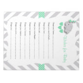 Mint Green en Grey Elephant Baby shower - Vernisse Notitieblok (Voorkant)