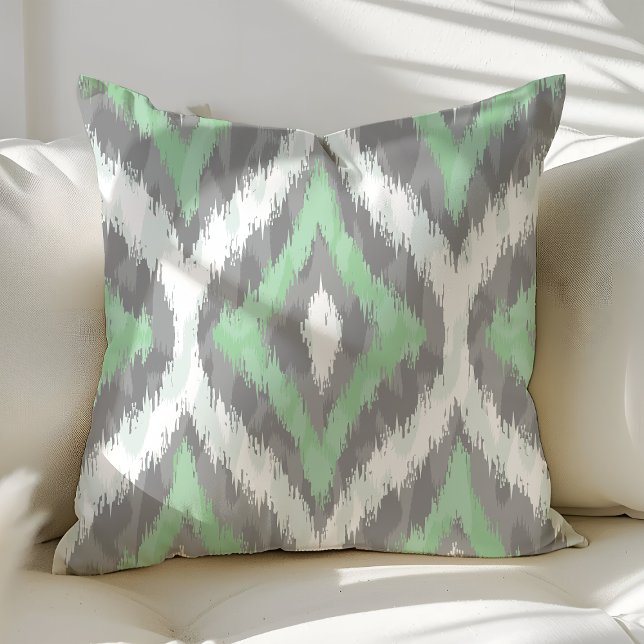 Mint Green en Grey Ogee Ikat Pattern Kussen (Creator heeft geüpload)