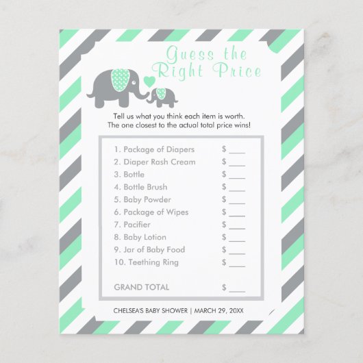 Mint Green en Grey Stripe Elephant - Prijs Flyer (Voorkant)