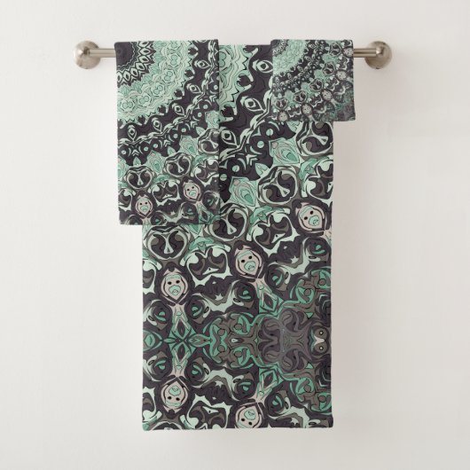 Mint Green en houtskool Mandala Patroon Bad Handdoek (Insitu)
