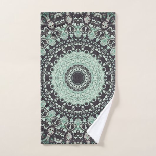 Mint Green en houtskool Mandala Patroon Bad Handdoek (Handdoek)