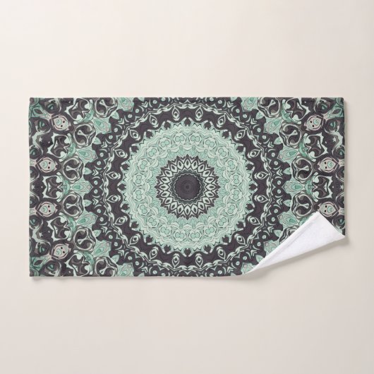 Mint Green en houtskool Mandala Patroon Bad Handdoek (Handdoek)