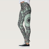 Mint Green en houtskool Mandala Patroon Leggings (Links)