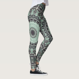 Mint Green en houtskool Mandala Patroon Leggings