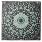 Mint Green en houtskool Mandala Patroon Tegeltje (Voorkant)