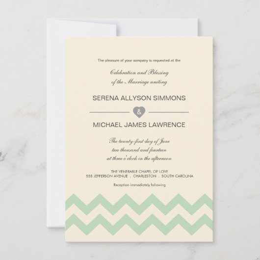 Mint Green en Ivory Chevron Wedding Invitations Kaart (Voorkant)