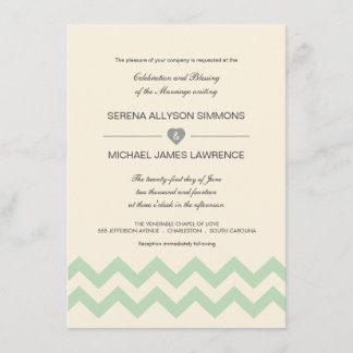 Mint Green en Ivory Chevron Wedding Invitations Kaart