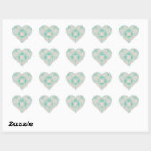 Mint Green en Ivory Embossed Damask Patroon Hart Sticker (Vel)