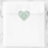 Mint Green en Ivory Embossed Damask Patroon Hart Sticker (Tas)