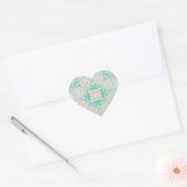 Mint Green en Ivory Embossed Damask Patroon Hart Sticker (Envelop)
