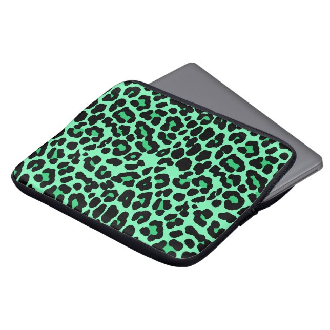 Mint Green en Jade Leopard Print Pattern Laptop Sleeve (Voorkant top)