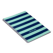 Mint Green en Navy Blue Stripes met naam Notitieboek (Rechterzijde)