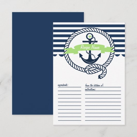 Mint Green en Navy Nautical Stripes Recipe Kaart (Voorkant / Achterkant)