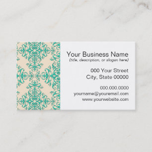 Mint Green en Off White Damask Style Patroon Visitekaartje
