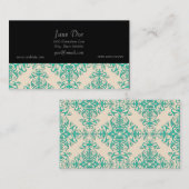 Mint Green en Off White Damask Style Patroon Visitekaartje (Voorkant / Achterkant)