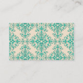 Mint Green en Off White Damask Style Patroon Visitekaartje (Achterkant)