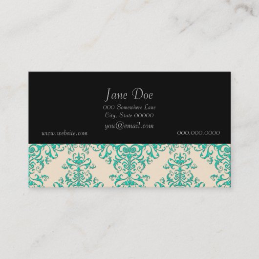 Mint Green en Off White Damask Style Patroon Visitekaartje (Voorkant)